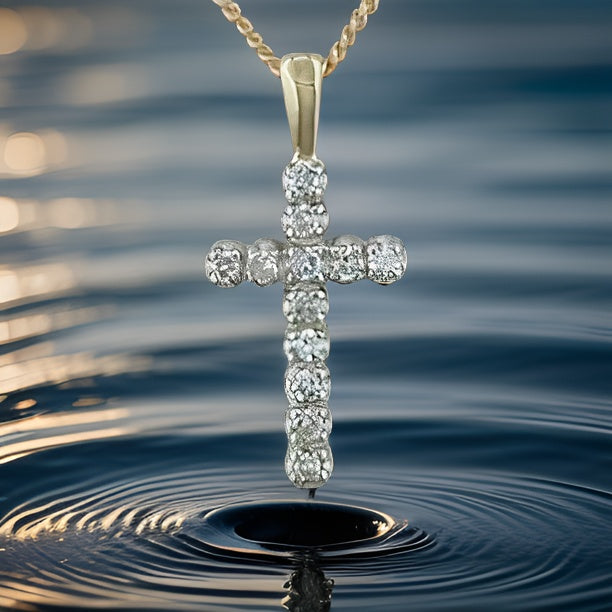 RADIANT DEVOTION - Diamond-Encrusted Gold Cross Pendant with Gold Chain