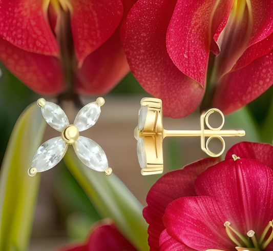 FLORAL WHISPER EARRINGS - White Gold and Marquise Diamond Petal Studs